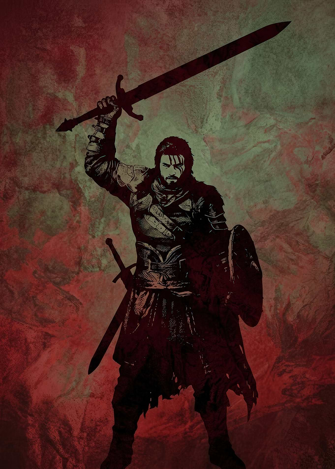 Dark Fantasy Crimson Desert Warrior with Sword