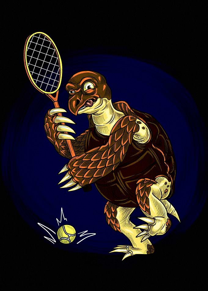 Competitive Tennis Playing Turtle Illustration