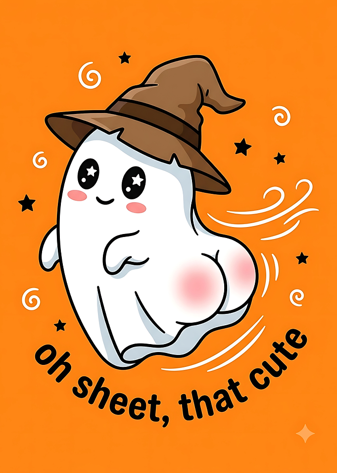 Cute Ghost Wearing Witch Hat