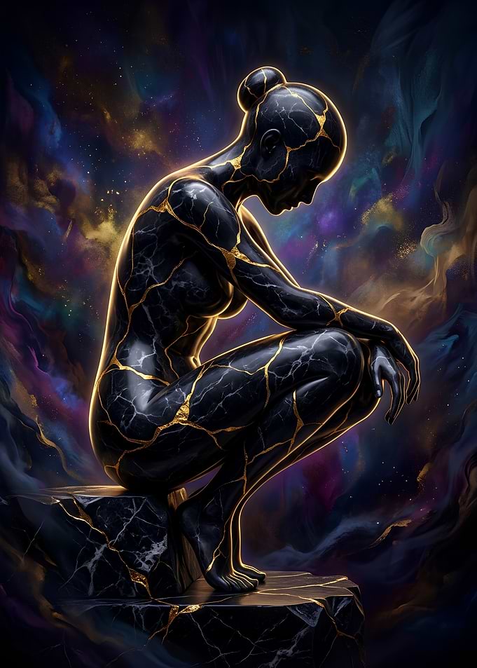 Kintsugi Marble Woman in Cosmic Void