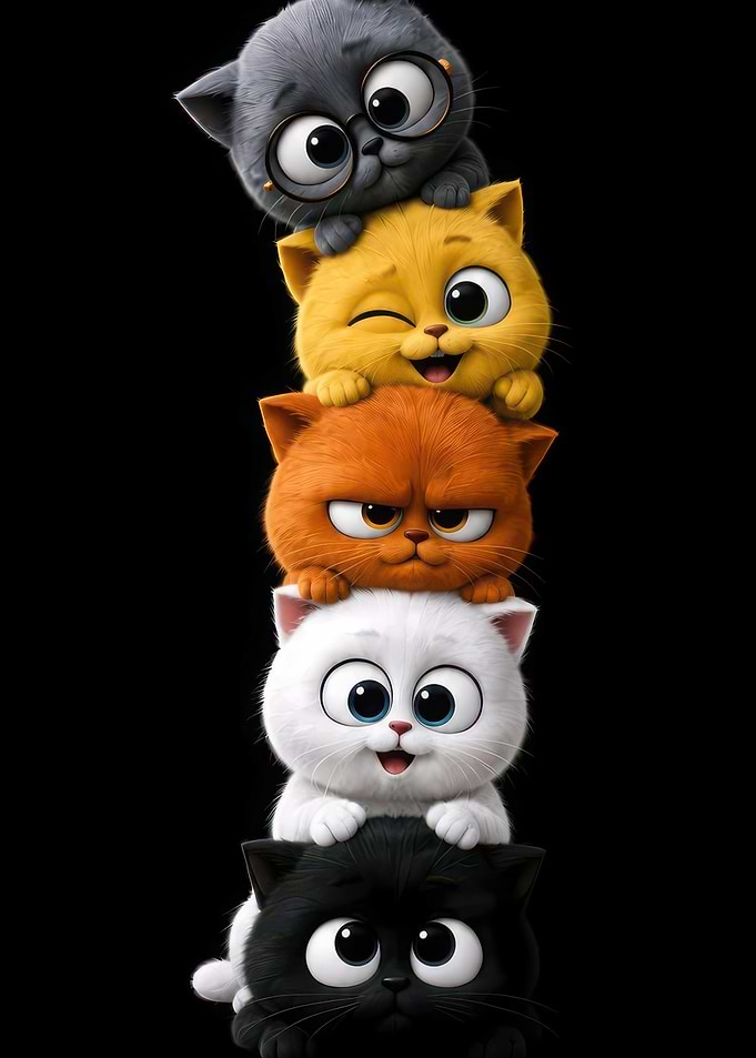Stack of Five Cute Kittens