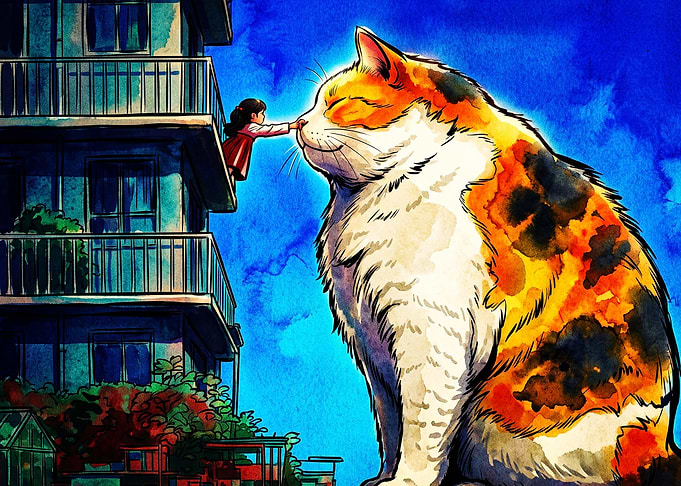 Giant Cat Anime Watercolor Art