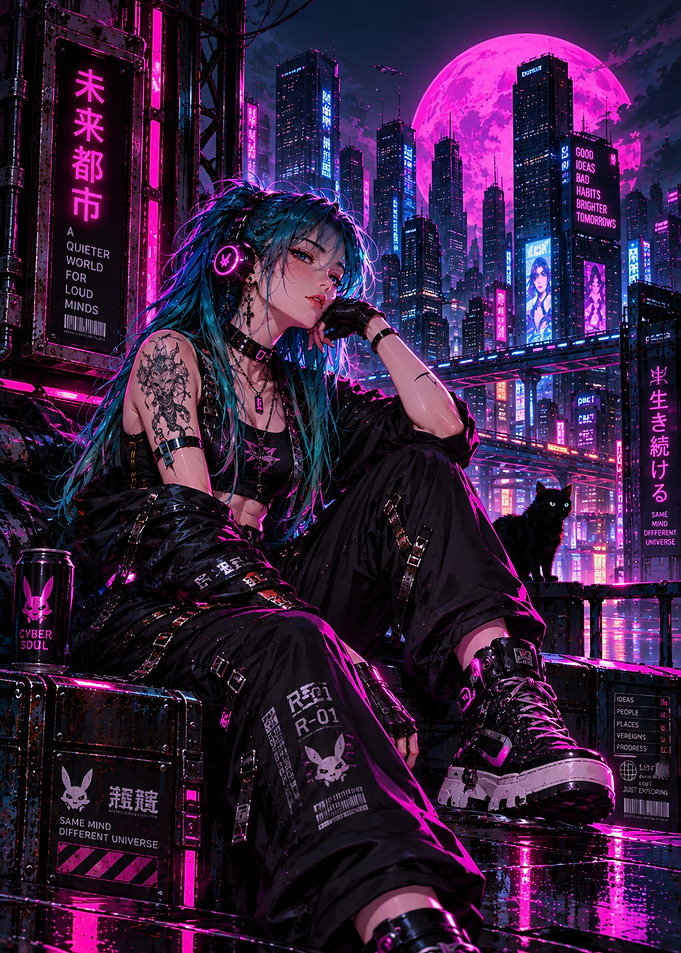 Cyberpunk Girl in Neon City