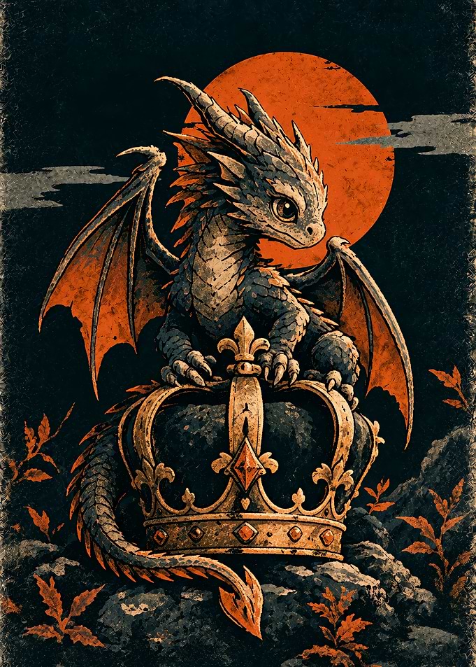 Cute Baby Dragon on Royal Crown
