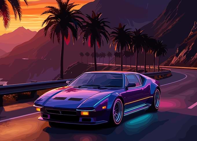 Retro Synthwave Sports Car Sunset Drive