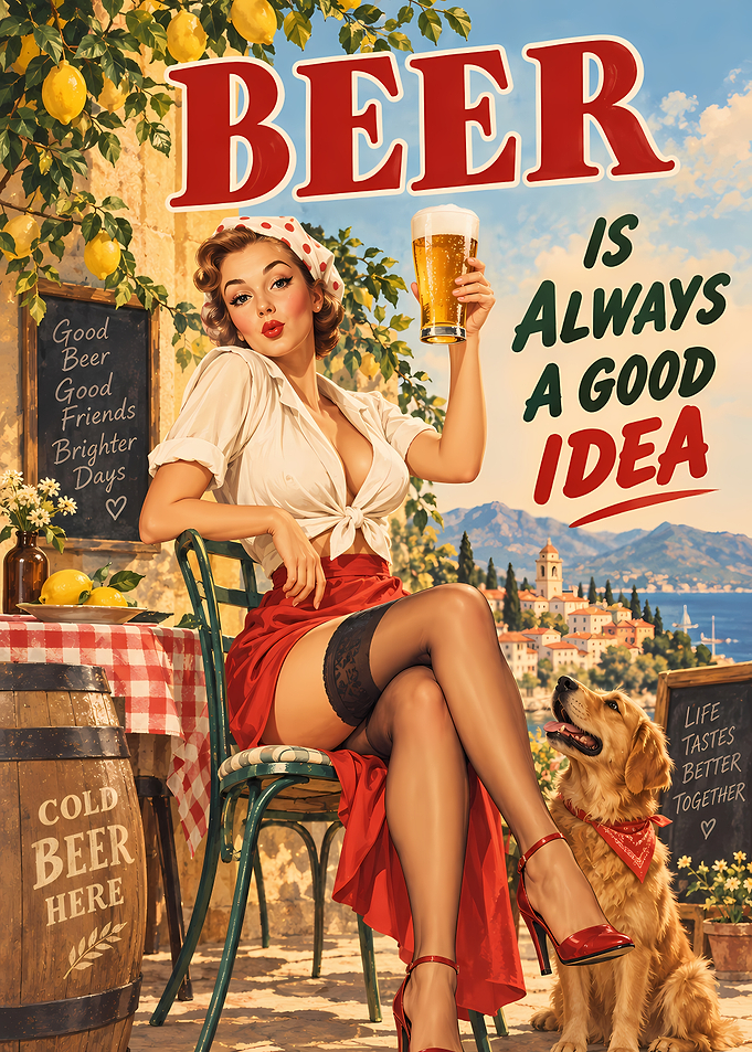 Vintage Pin-up Beer Advertisement Poster