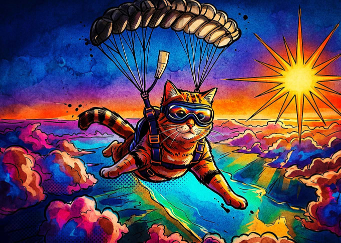 Skydiving Cat Parachute Pop Art