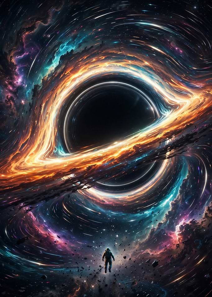Astronaut Facing a Massive Black Hole