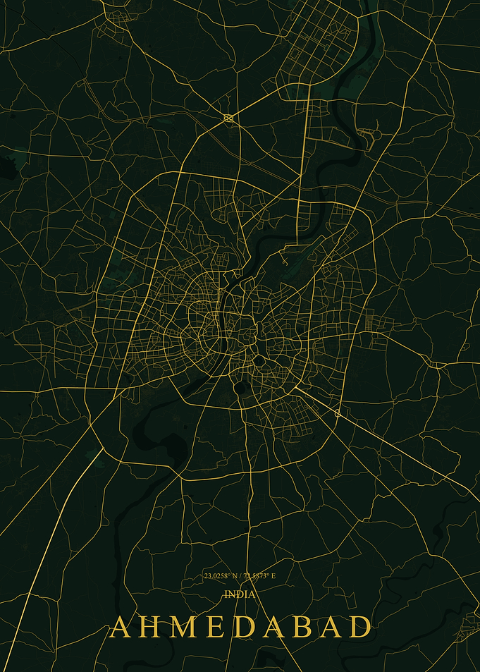 Ahmedabad City Map Art Print