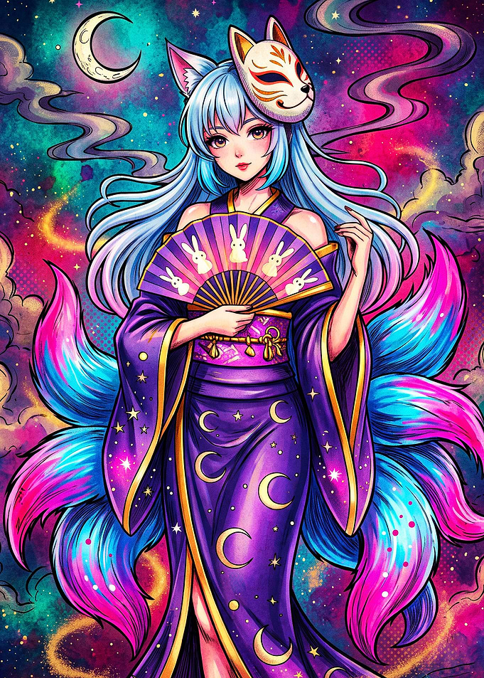 Kitsune Fox Girl Cosmic Anime Art
