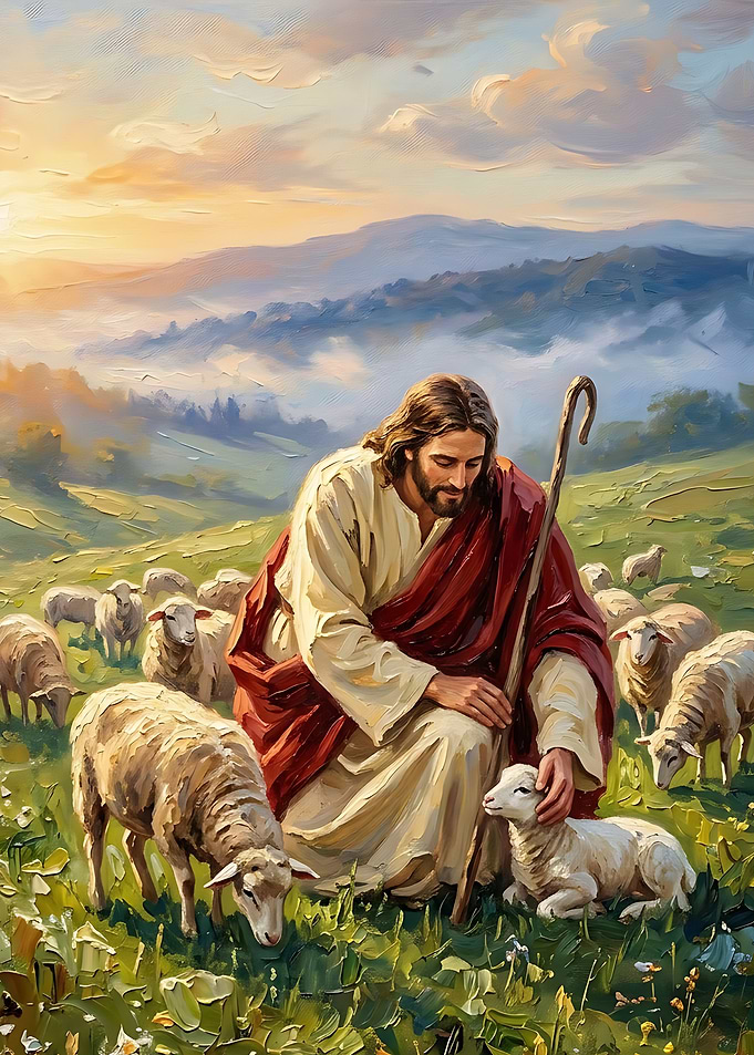 Jesus the Good Shepherd with Sheep