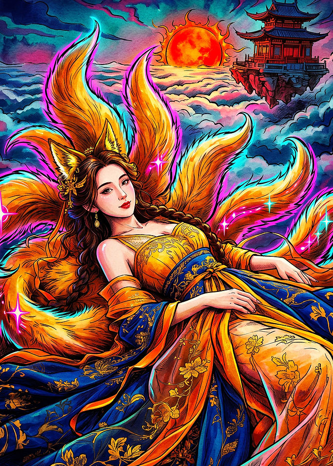 Kitsune Fox Nine Tails Anime Art