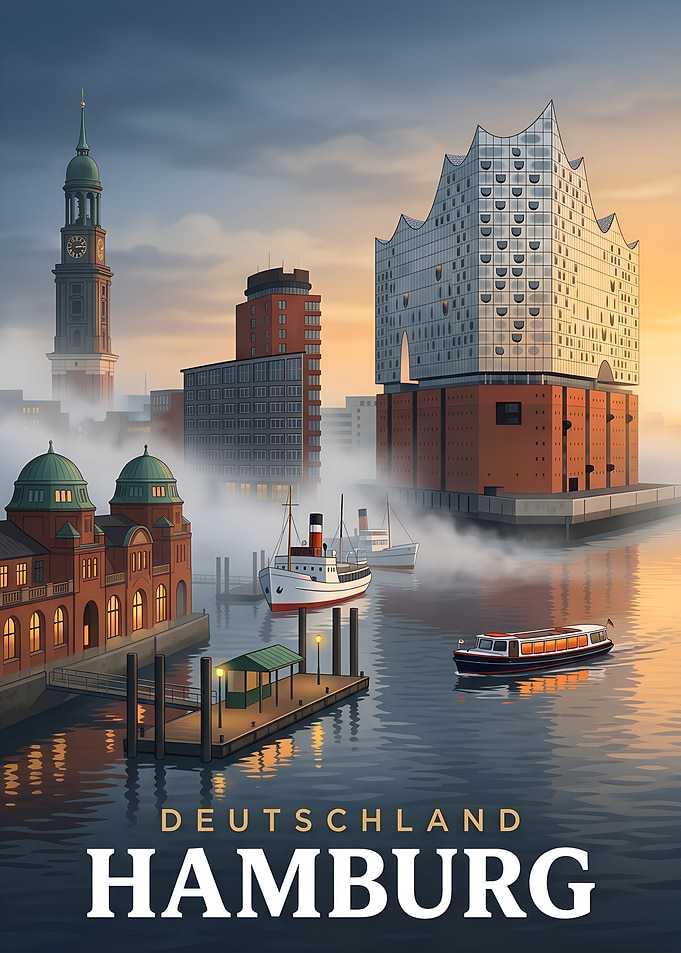 Hamburg Cityscape Travel Poster