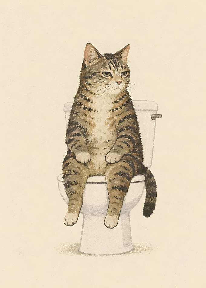 Grumpy Cat Sitting On Restroom Toilet