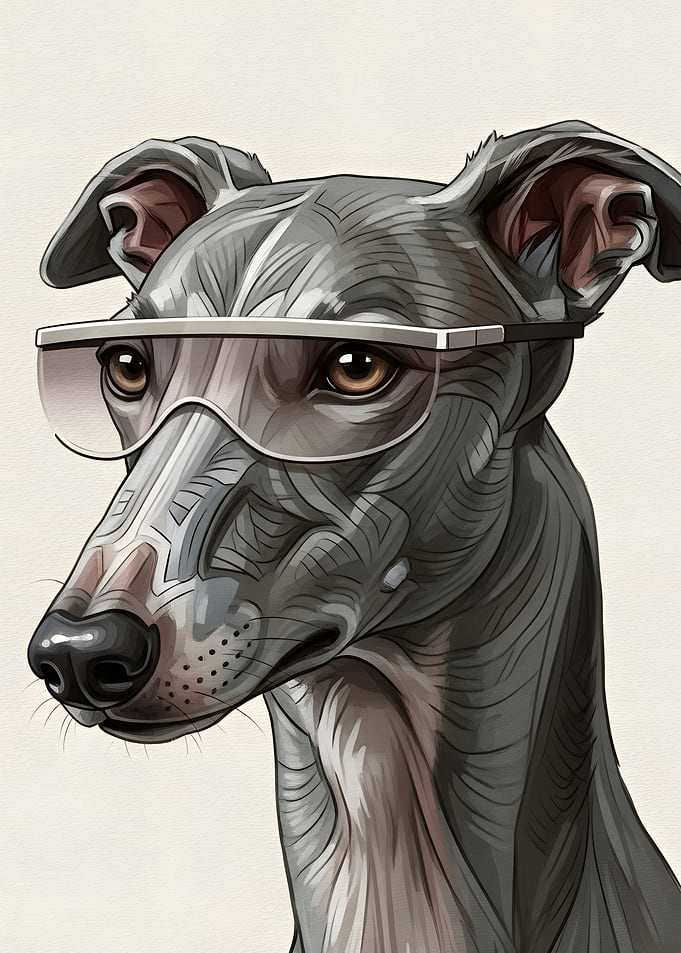 Greyhound Dog Wearing Futuristic Visor Glasses