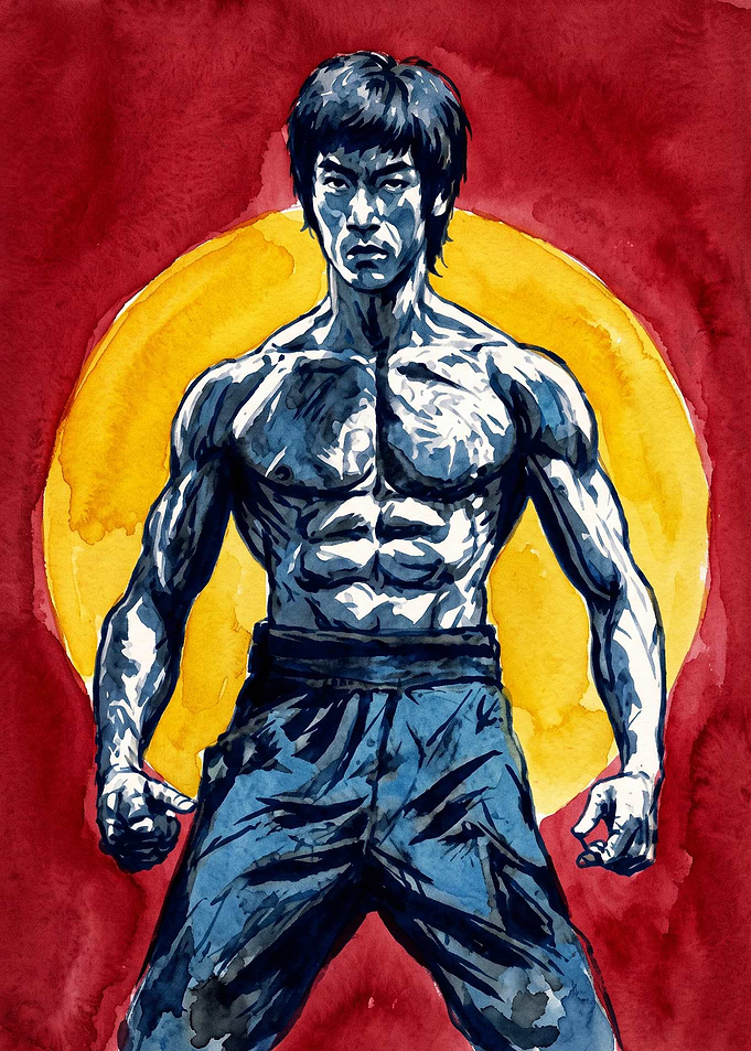 Martial Artist Sun Watercolor Art