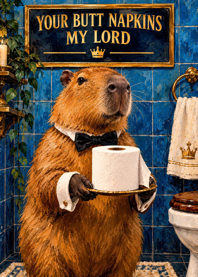 Capybara Butler Offering Toilet Paper