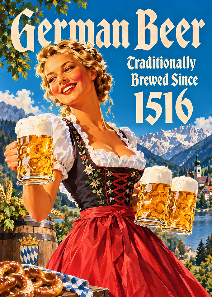 German Beer Vintage Style Poster
