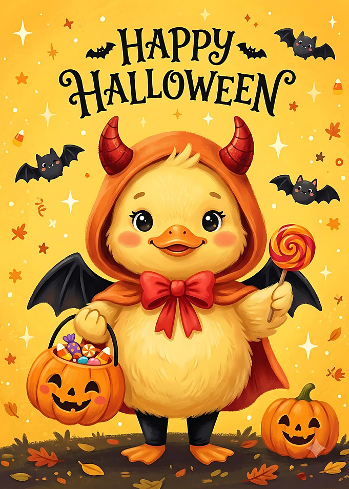 Cute Halloween Duckling Costume Illustration