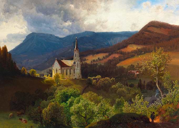 Mountain Church Painting by Anton Hlavacek