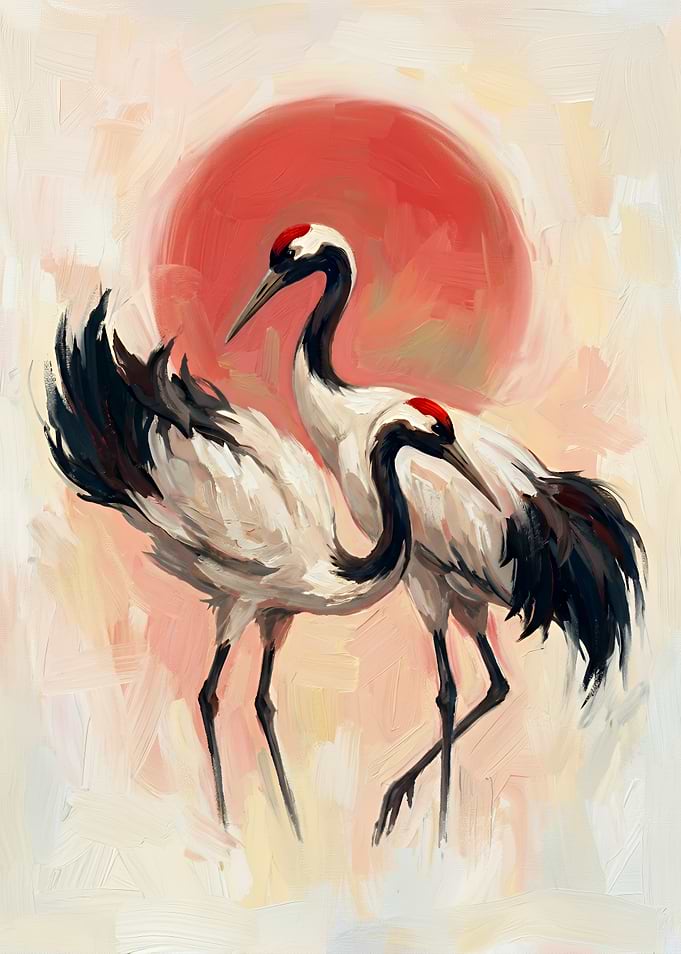 Two Red-Crowned Cranes Painting