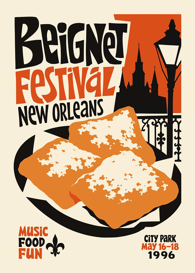 Vintage 1996 New Orleans Beignet Festival Poster