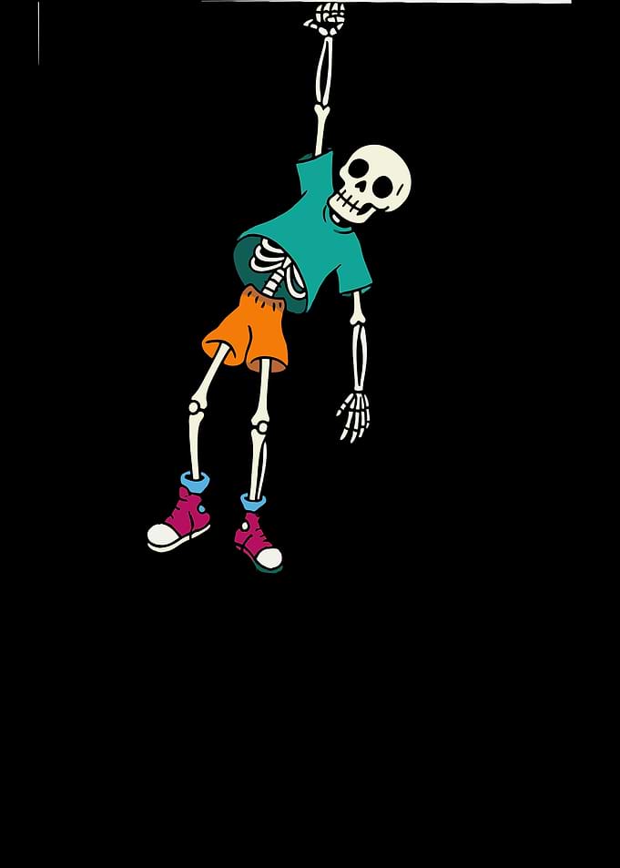 Cartoon Skeleton Hanging by One Hand