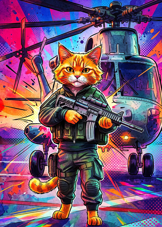 Tactical Cat Helicopter Pop Art