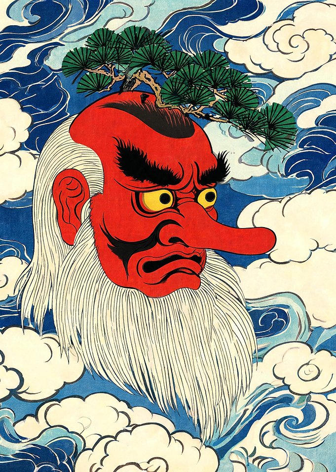 Tengu Mask in the Clouds