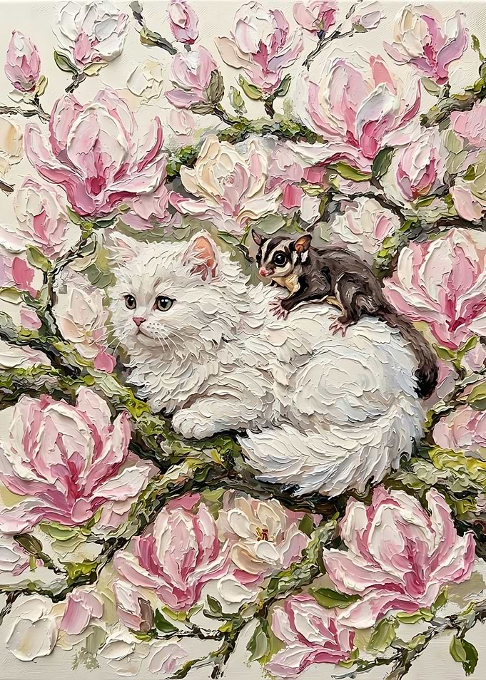 Fluffy Cat and Sugar Glider Painting