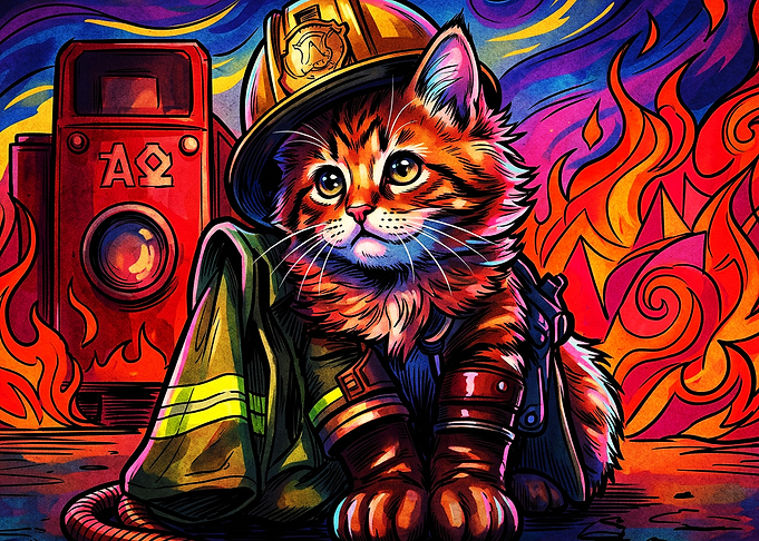 Firefighter Cat Psychedelic Poster