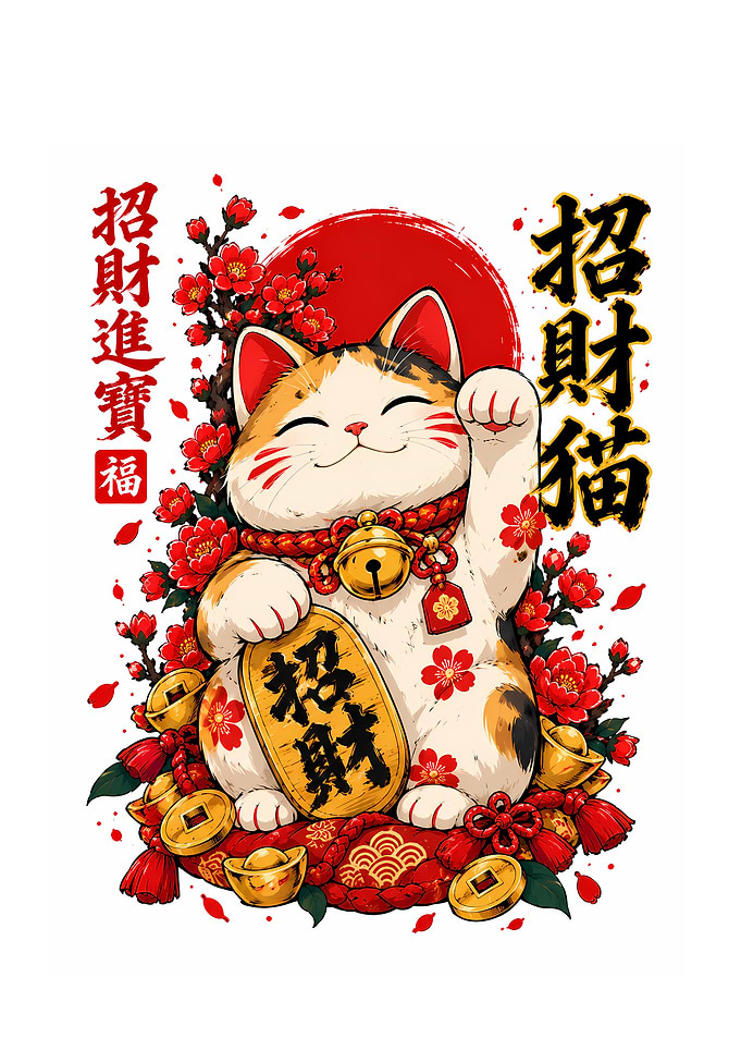 Lucky Maneki Neko Cat Illustration