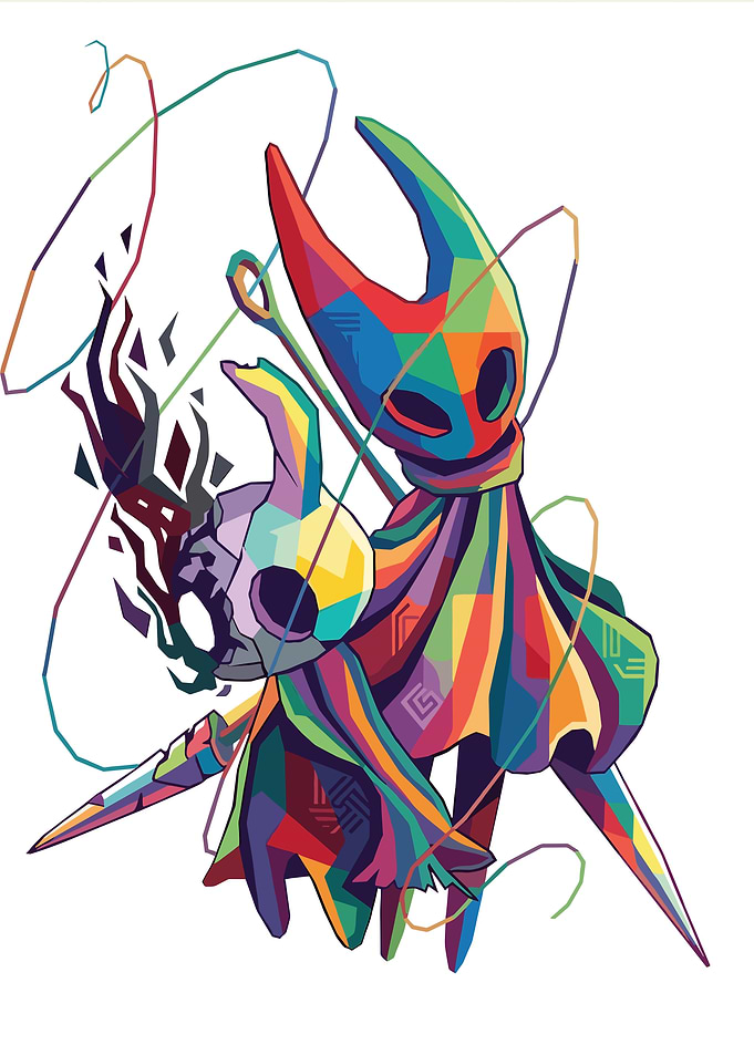 Colorful Hollow Knight and Hornet Art