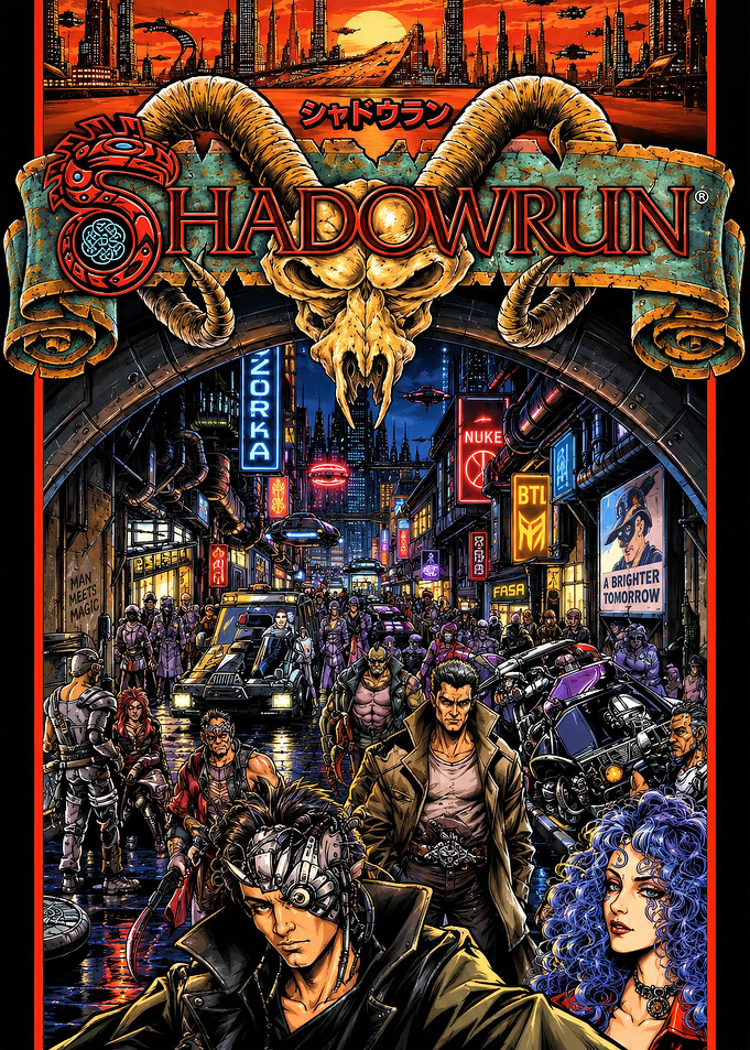 Shadowrun Cyberpunk City Street Scene