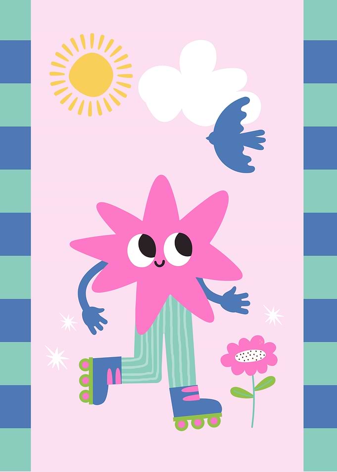 Cute Star Character Roller Skating