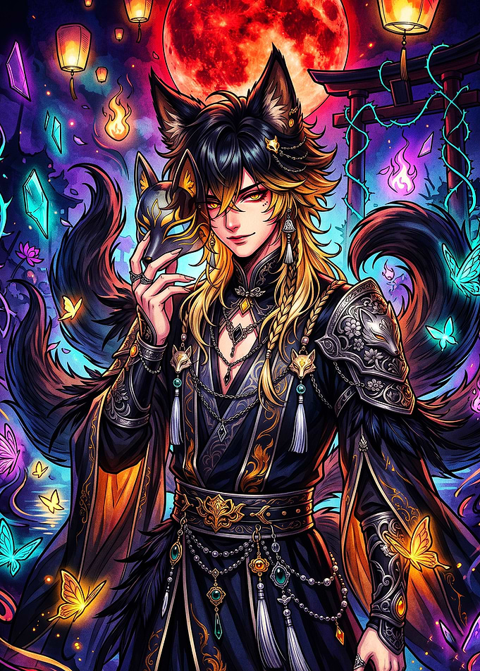 Kitsune Boy Fantasy Anime Poster
