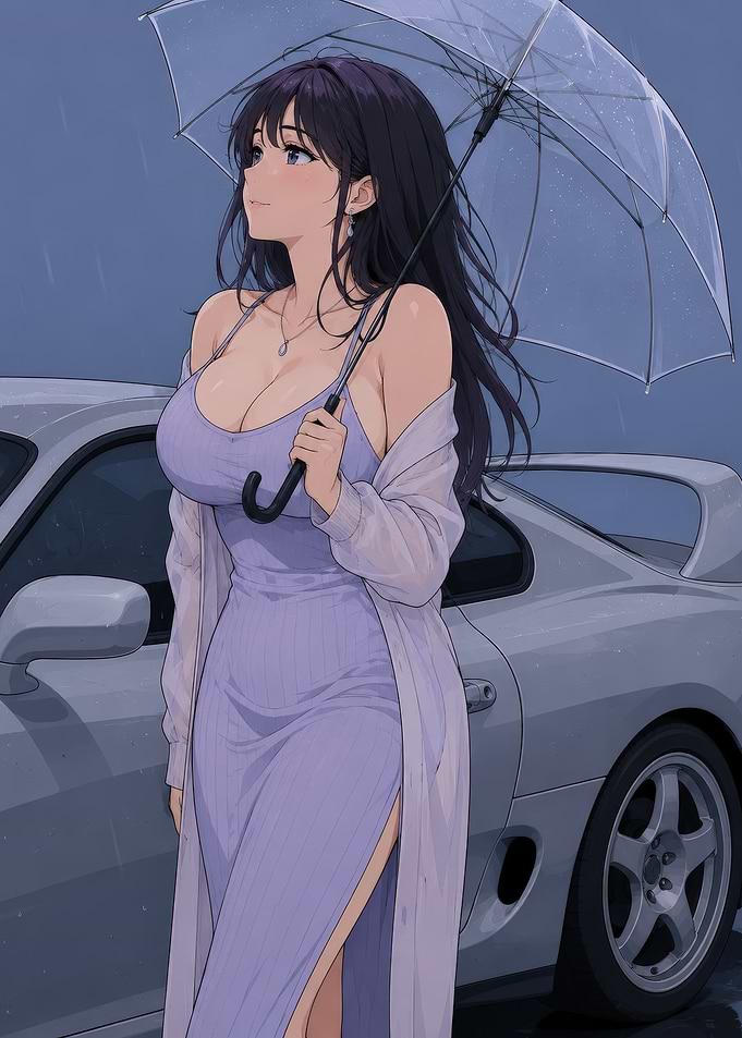 Anime Girl with Supra in Rain