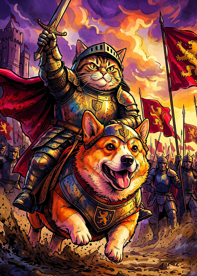 Cat Knight Corgi Epic Fantasy Art