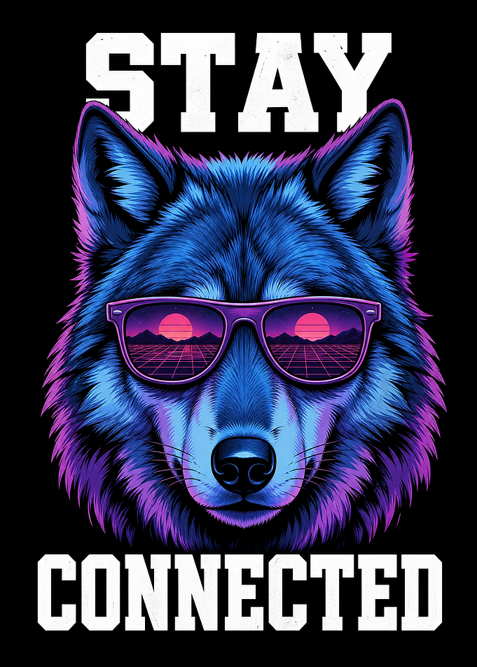 Retro Synthwave Wolf Stay Connected