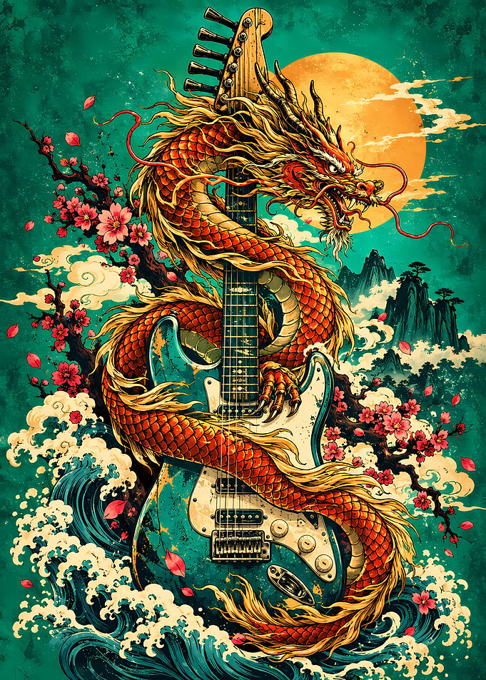 Dragon Wrapped Around Electric Guitar