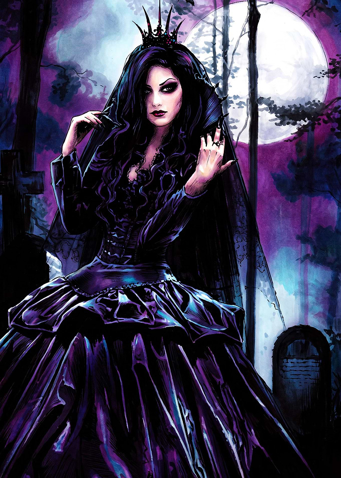 Gothic Queen in a Moonlit Graveyard