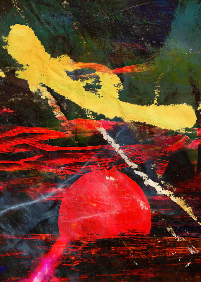 Abstract Red Sun and Yellow Stroke
