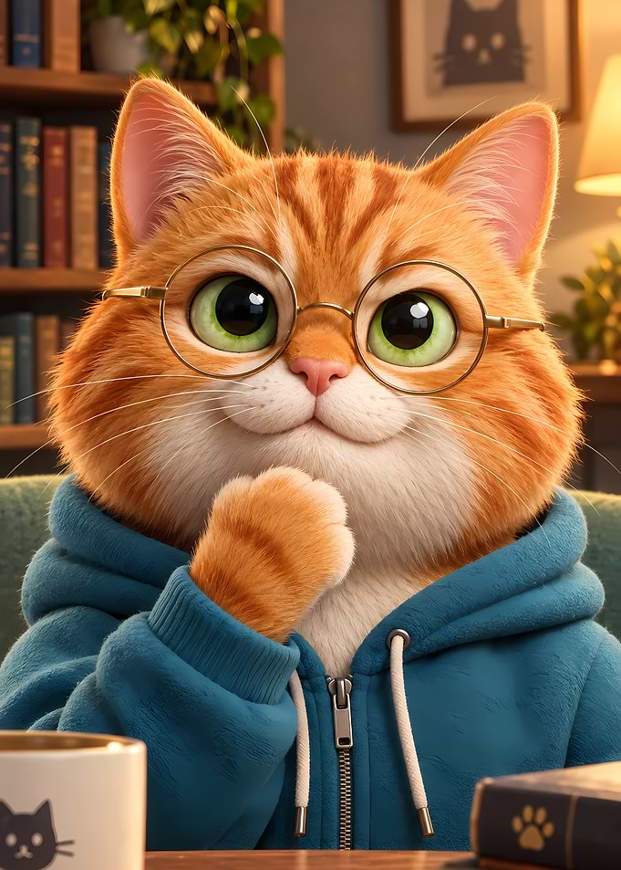Cute Ginger Cat Wearing Glasses
