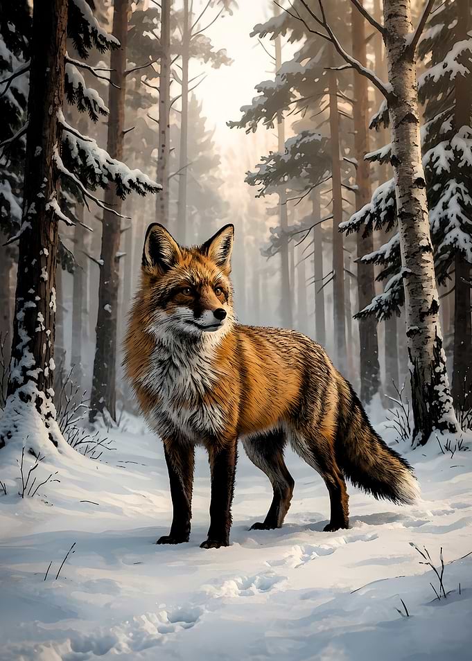 Red Fox in Snowy Forest