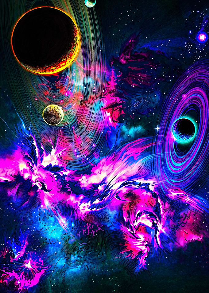 Vibrant Neon Cosmic Space Nebula