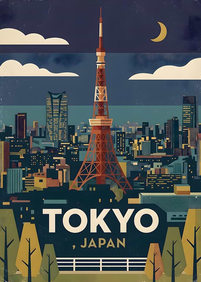 Vintage Tokyo Tower Travel Poster