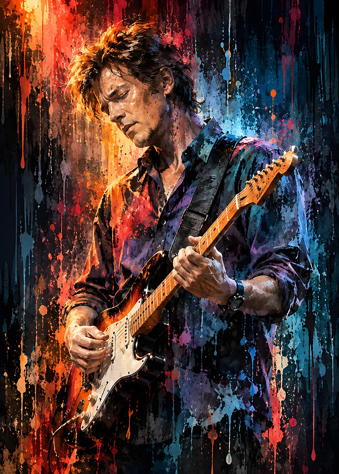 Abstract Watercolor Portrait of Guitarist