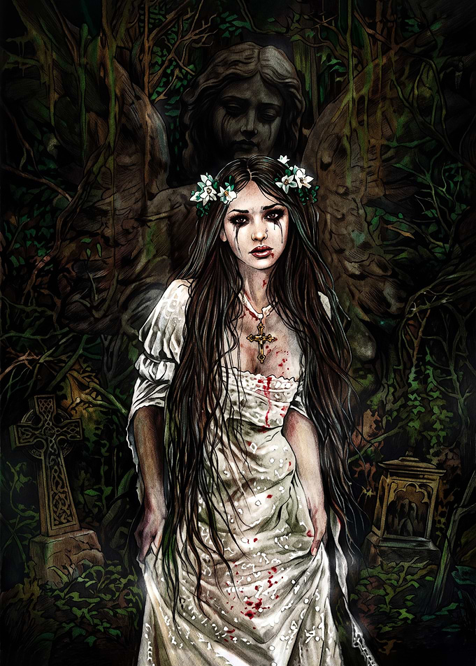 Gothic Bride in Haunted Graveyard