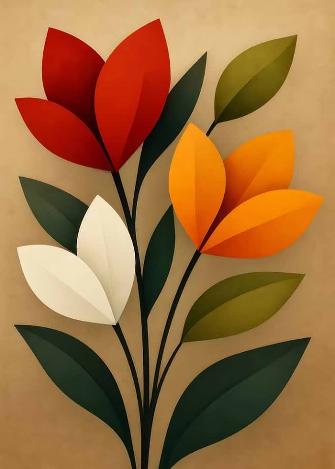 Minimalist Paper Cutout Floral Illustration