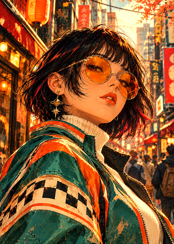 Stylish Anime Girl in Urban Setting